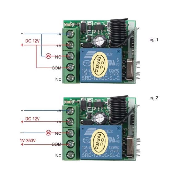 Kit universel 1 relais 433MHz 12VDC avec telecommande 2 boutons 2